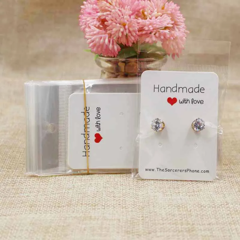 Buy 7*5cm white jewelry paper Earring Cards "Handmade with love" printed