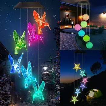 

Solar Powered Wind Chime Colour Changing LED Lights Hanging Garden Wind Chimes Light Garden RGB