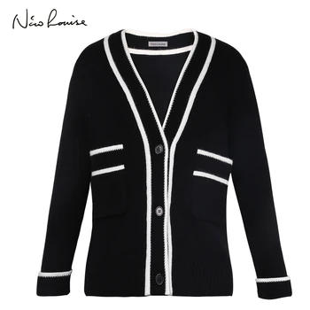 

2018 Spring Autumn Wool Sweater V Neck Buckle Formal Cardigan Fashion Wild Female Small Long Sleeve Shawl Jacket
