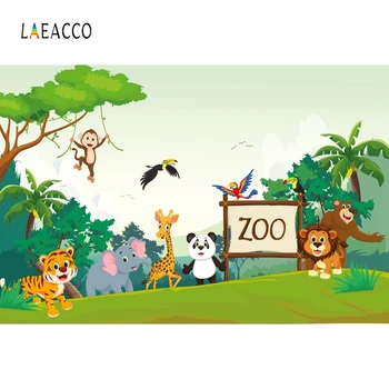 

Laeacco Safari Party Panda Animals Jungle Zoo Birthday Backdrops Photography Backgrounds Photographic Backdrops For Photo Studio
