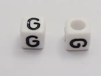 

500 Black in white Alphabet Letter "G" Acrylic Cube Beads 6X6mm