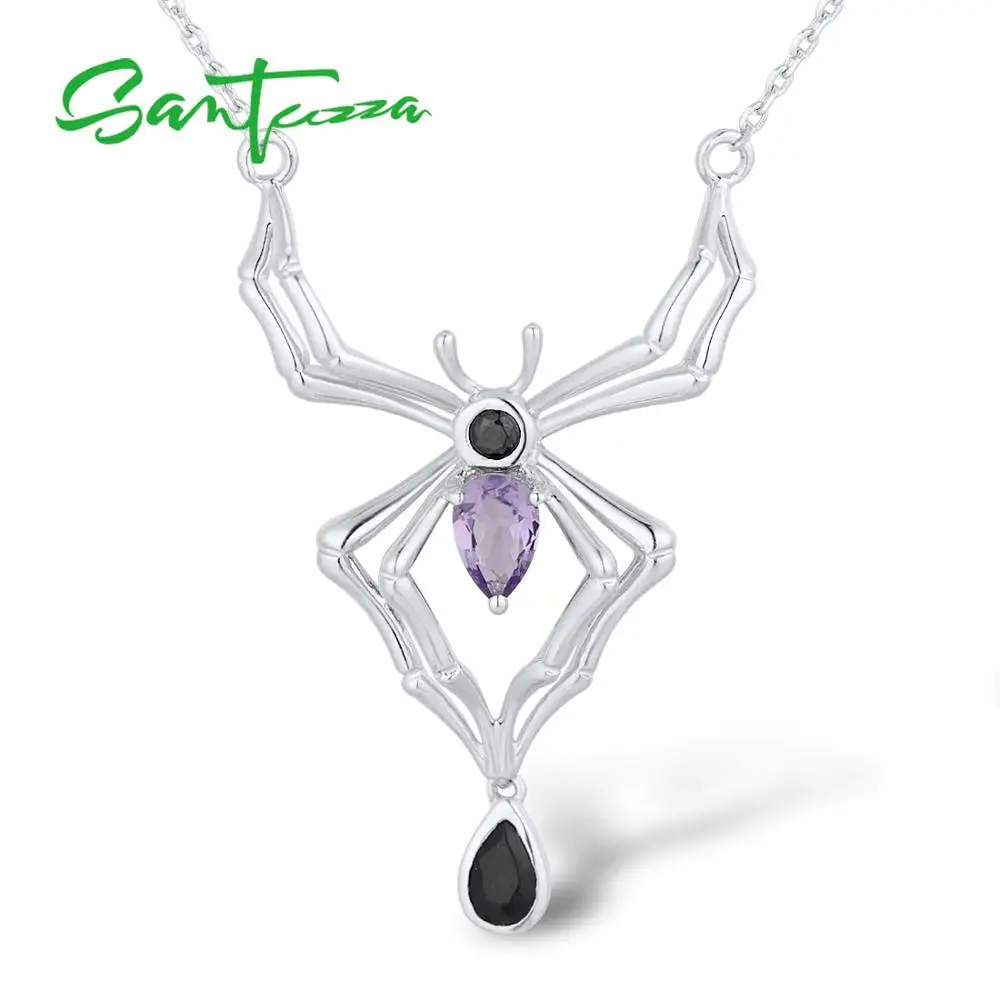 

SANTUZZA Silver Necklace Chain For Woman Authentic 925 Sterling Silver Exaggerate Spider Necklace Chain Party Fashion Jewelry