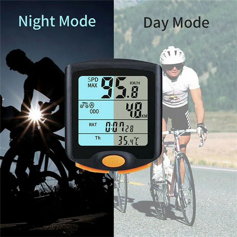 

BOGEER Bicycle Computer Bike Computer Speedometer Digital Odometer Stopwatch Thermometer LCD Backlight Rainproof Black