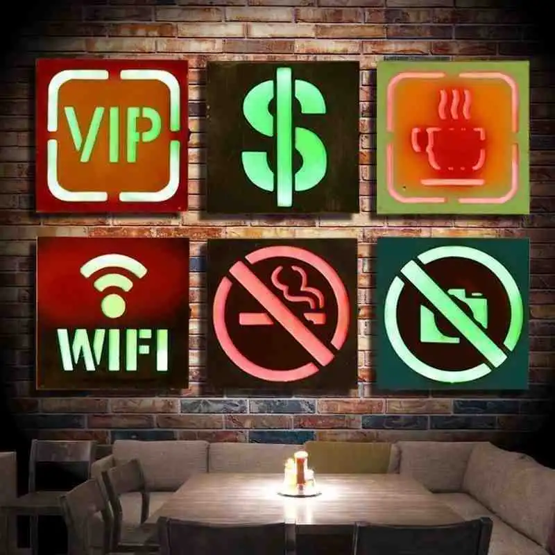 

Creative LED Warning LOGO Wall Hanging Decorations Room Doorplate Craft Ornament Bar Restaurant Shop Wall Decoration