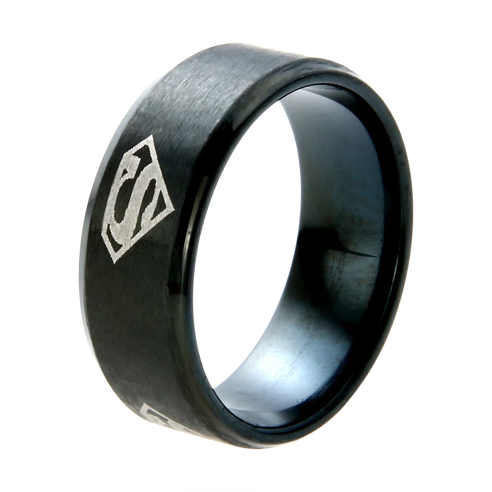 

Titanium Steel Ring for Male Popular Electroplating European Men Jewelry Superman Ring for Engagement Ring with Black Color