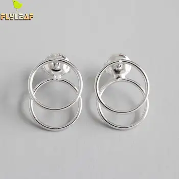 

Flyleaf 925 Sterling Silver Stud Earrings For Women Geometric Smooth Double Circle Hanging Femme Earings Fashion Jewelry Simple