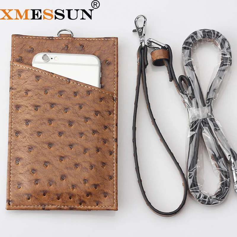 

Genuine Leather Card Holder Phone Wallet Ostrich Cow Leather With Lanyardr Pouch Phone Bag For iPhone X XS Max XR 6 6S 7 8 Plus