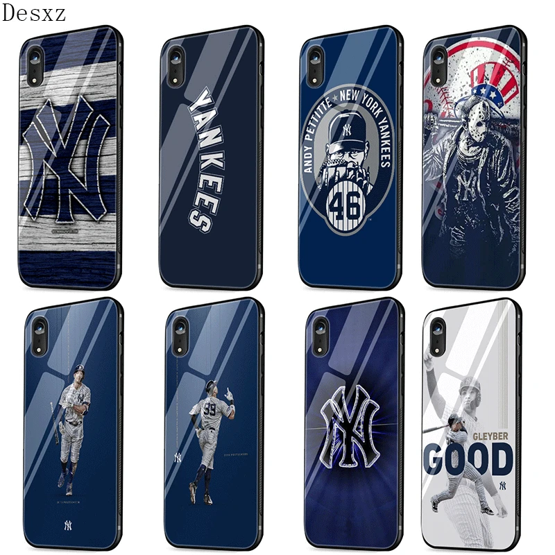 

Desxz Glass Cell Phone Case for iPhone 5 5s SE 6 6s 7 8 Plus XR X XS Max Cover New York Yankees Bag Shell