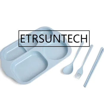 

20sets Portable Student Dining Plate Wheat Fiber Lunch Canteen Tableware Set Children Kids Dinnerware Sets