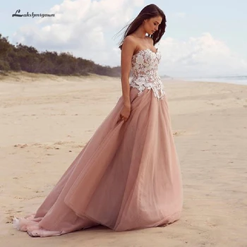 

Lakshmigown A Line Wedding Dress Beach 2019 New Mariage Bridal Dresses Gelinlik Sexy Boho Long Wedding Party Gown Off Shoulder