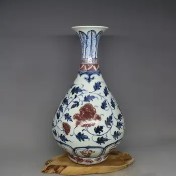

Old Chinese Yuan Dynasty(12.6--1368) porcelain vase,Blue underglaze red,Yuhuchun, collection & adornment, Free shipping