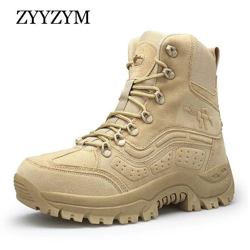

ZYYZYM Military Leather Boots Men Autumn Winter Man Desert Boots Special Force Tactical Combat Outdoor High-top Shoes Work Boots