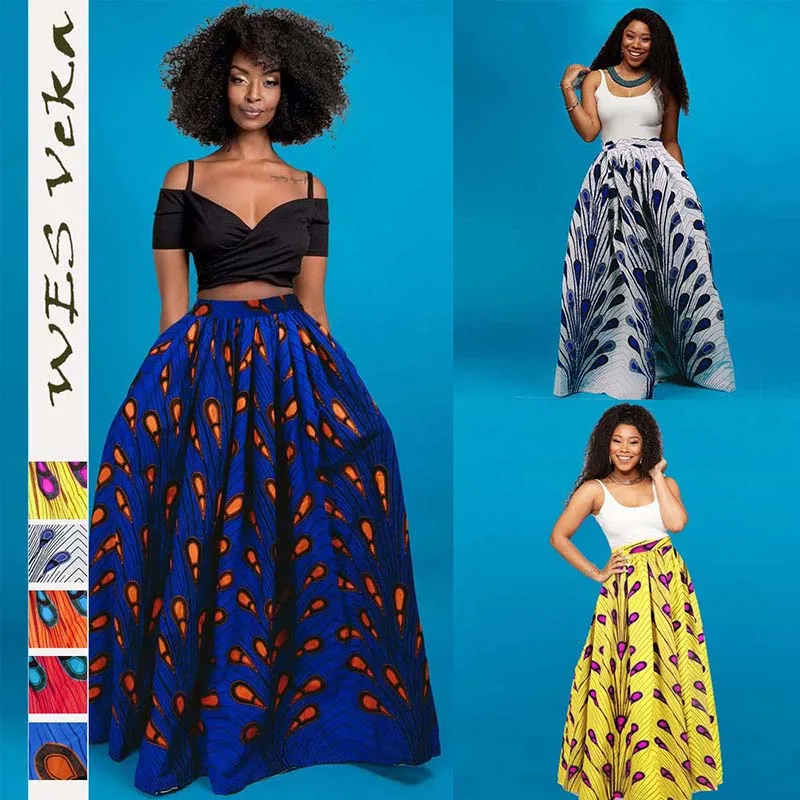 

new fashion long skirt women floral printed skirt High Elastic Waist max African clothes party night wears flared pleated max