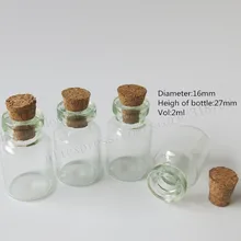 100 шт./лот 2 мл мини-проба флакон, маленькая стеклянная бутылка с деревянной пробкой, бутылка с пробкой, 16*27 мм
