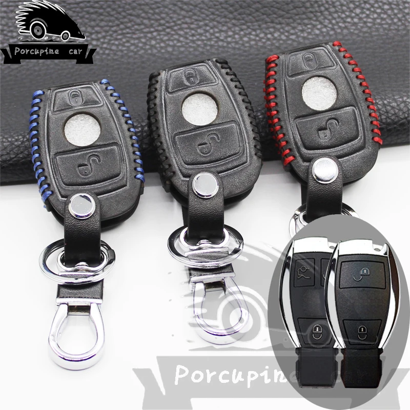 

For Benz 2 & 3 Smart Button Genuine Leather Car Key Case Cover For Mercedes Benz Accessories W203 W210 W211 W124 Keychain Keyrin