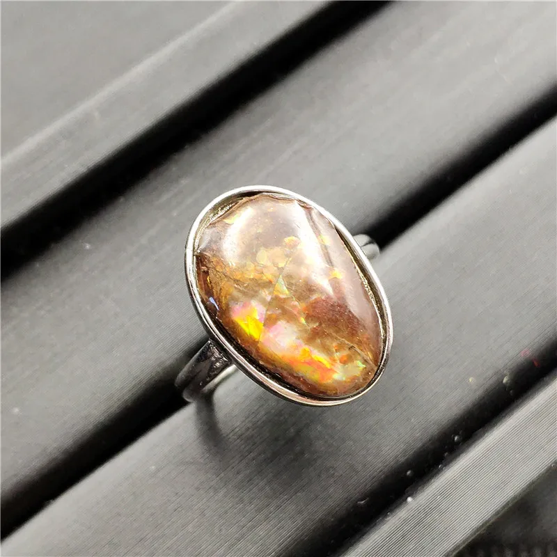 Natural Colorful Ammonite Ammolite Ring (5)
