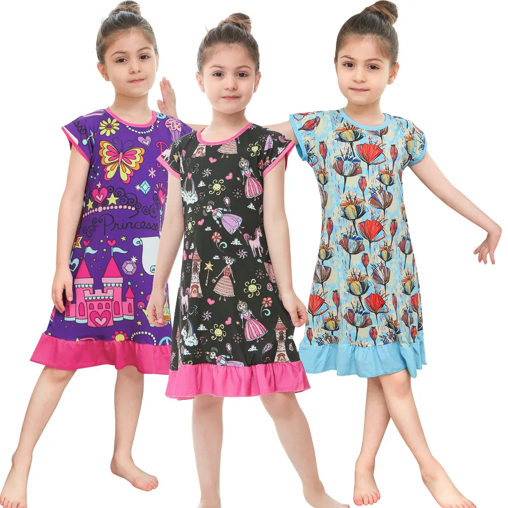 Children Fashion New Classcial Dress Girls Floral Dresses for 2-10Years Kids Cartoon Summer Clothes Printing | Детская одежда и