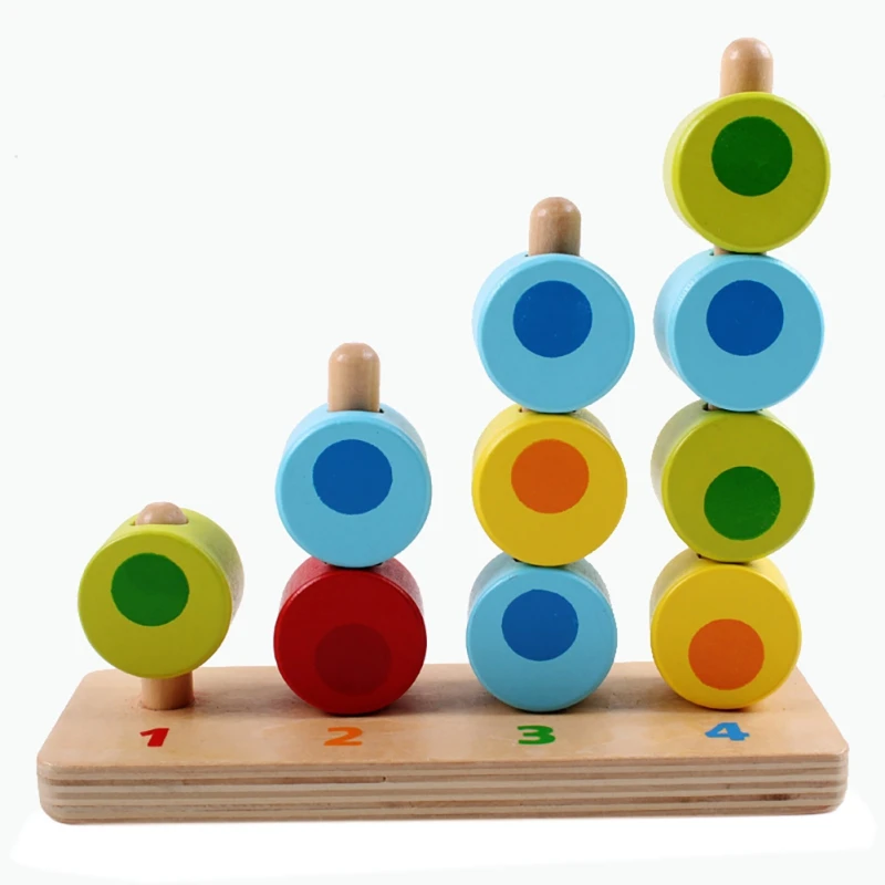 

Wooden Stacking Puzzle Educational Block Toy Counting Recognition Stacker Board Matching Game For Toddlers