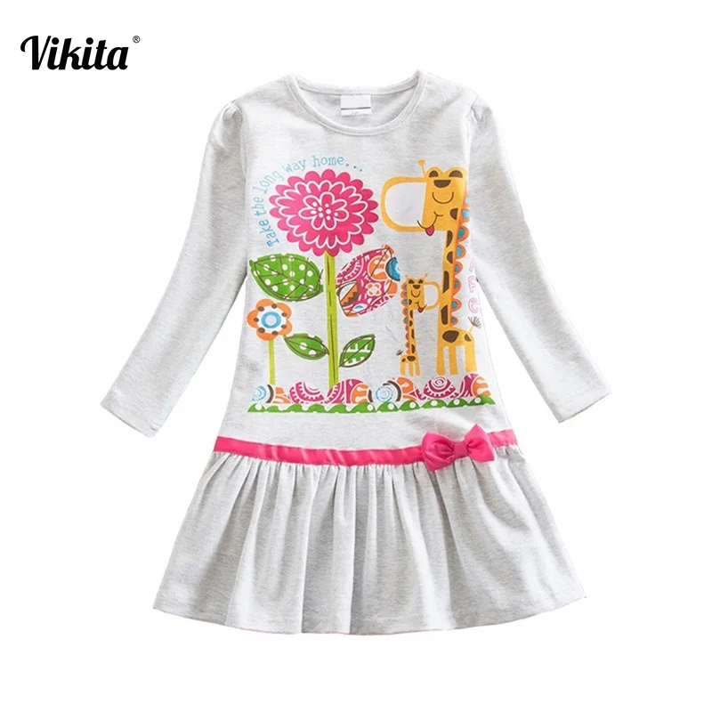 VIKITA, Новое поступление, платья для девочек платье с длинными рукавами и рисунком для маленьких девочек Infantil vestidos, одежда для детей, LD6661