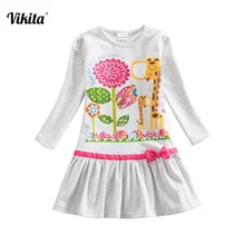 VIKITA, Новое поступление, платья для девочек платье с длинными рукавами и рисунком для маленьких девочек Infantil vestidos, одежда для детей, LD6661