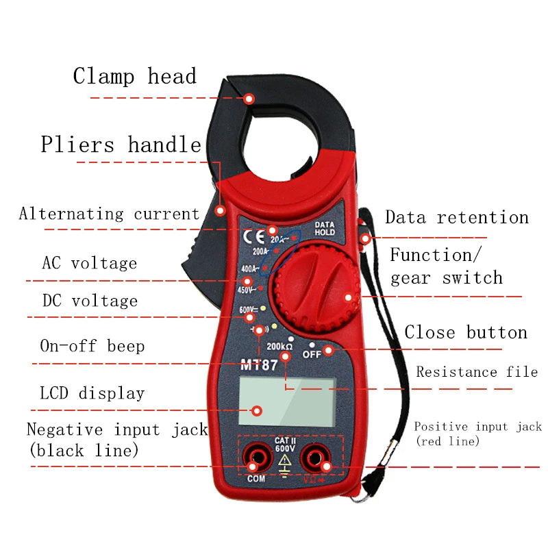 MT-87 клещи мультиметр для измерения напряжения и тока измеритель измерения резистора напряжение развертки звуковой сигнал цифровой клещи