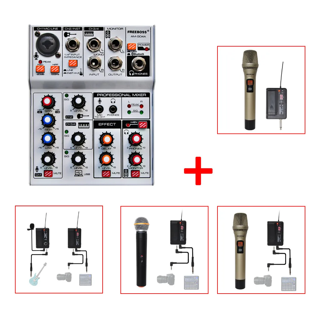 

FREEBOSS AM-G04A Bluetooth Record Audio mixer and PLL Wireless Microphone