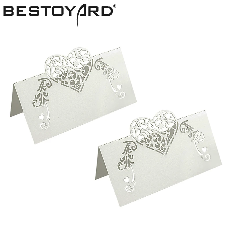 50pcs Laser Cut Heart Shaped Wedding Table Numbers/ Name Cards Place Card 