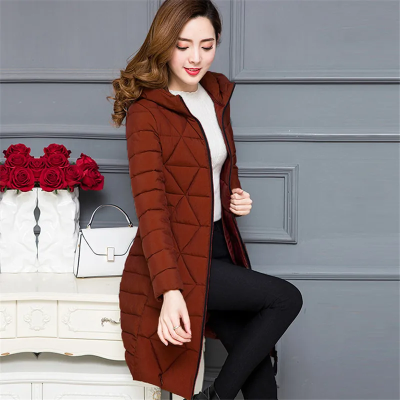 Зимняя женская хлопковая куртка с капюшоном размера плюс 6XL, толстые теплые парки, тонкая однотонная длинная стеганая куртка, модная верхняя одежда