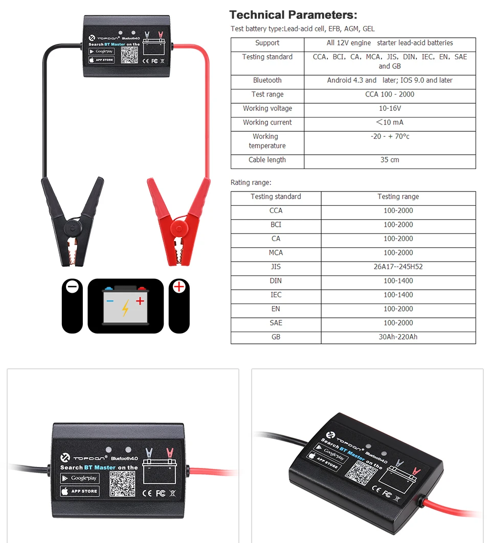TOPDON BT Master 12 В, тест на автомобильную батарею, er, беспроводной анализатор заряда, тест синхронизации для Android и iOS