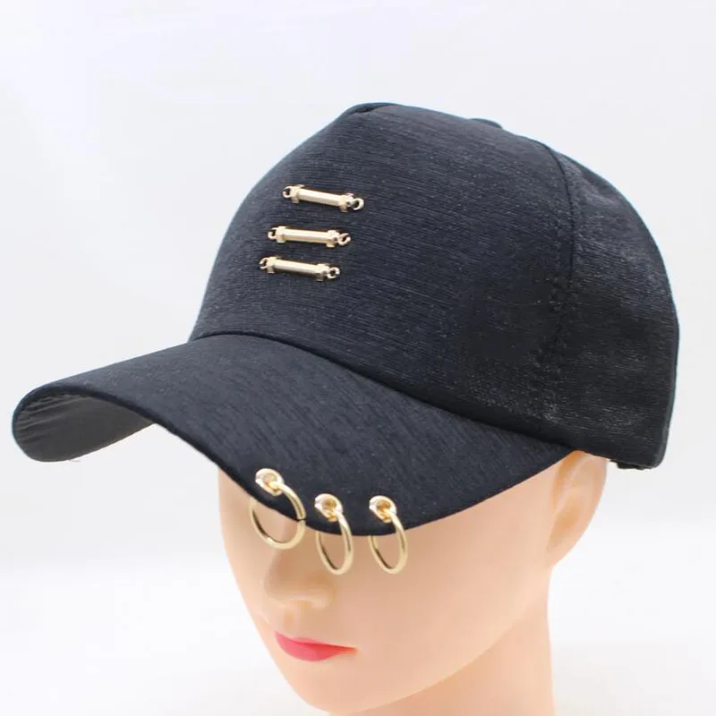 

SUOGRY Brand Metal Ring Iron Hoop Baseball Caps SnapBack Adjustable Casual Hats Punk Rock Style Chain Hip Hop Cap Shades Hats