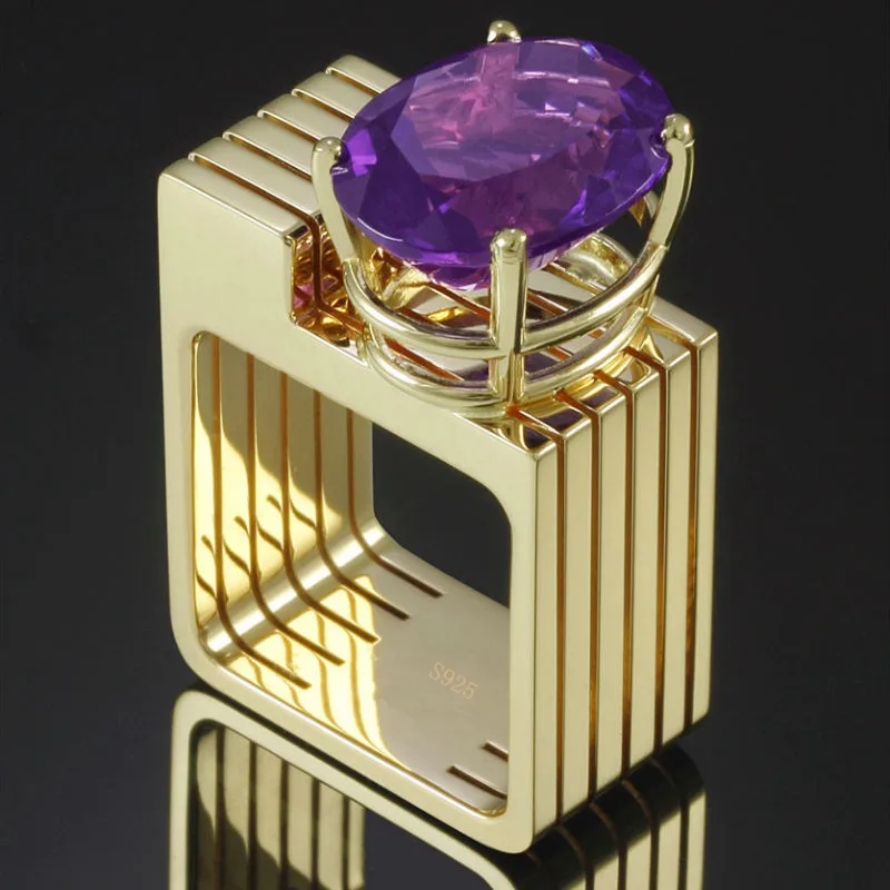 Роскошное женское пурпурное каменное кольцо с кристаллами элегантное винтажное обручальное кольцо желтого золота для женщин модное милое обручальное кольцо