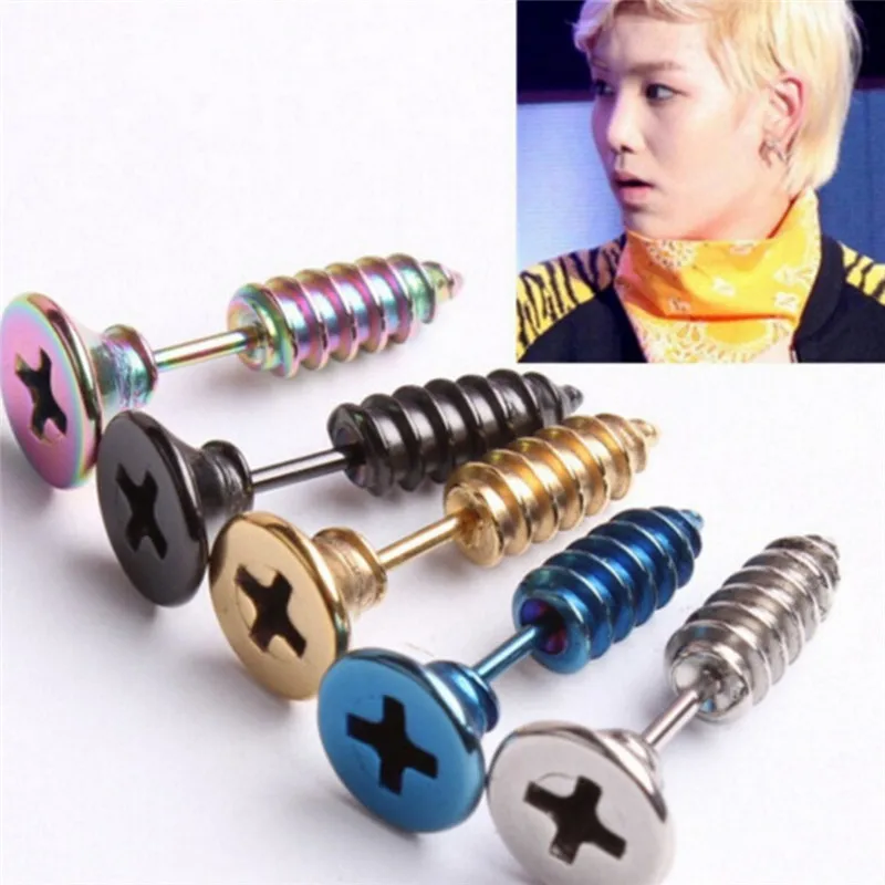 

Fashion Design Stainless Steel Body Piercing Ear Stud For Men Women Anti Allergic 1pcs Steampunk Screw Stud Earrings