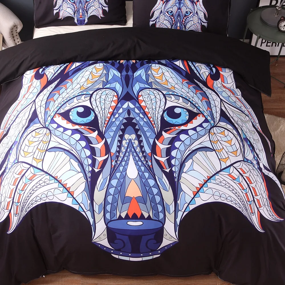 AHSNME البوهيمي الفراش مجموعة حية الذئب 3d المطبوعة السرير مجموعات الكبار نوم الملونة سرير Housse دي Couette الملك الملكة