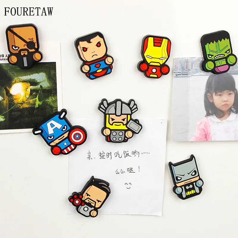 

8 Pieces/set Cartoon Avengers Cute Batman Superman Iron Man Hulk Thor Fridge Magnets Education Kids Toys Souvenir Wall Sticker