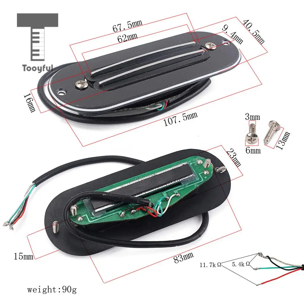 Tooyful Dual Hot Rail Humbucker Pickup for Acoustic Folk Electric Cigar Box Guitar