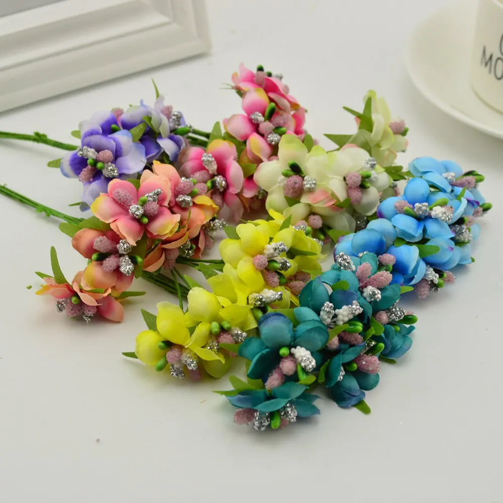 

6pcs Artificial Stamen Bud Berry flower for home Wedding Candy Box Decoration Scrapbooking DIY Bridesmaids wreaths Fake Flowers