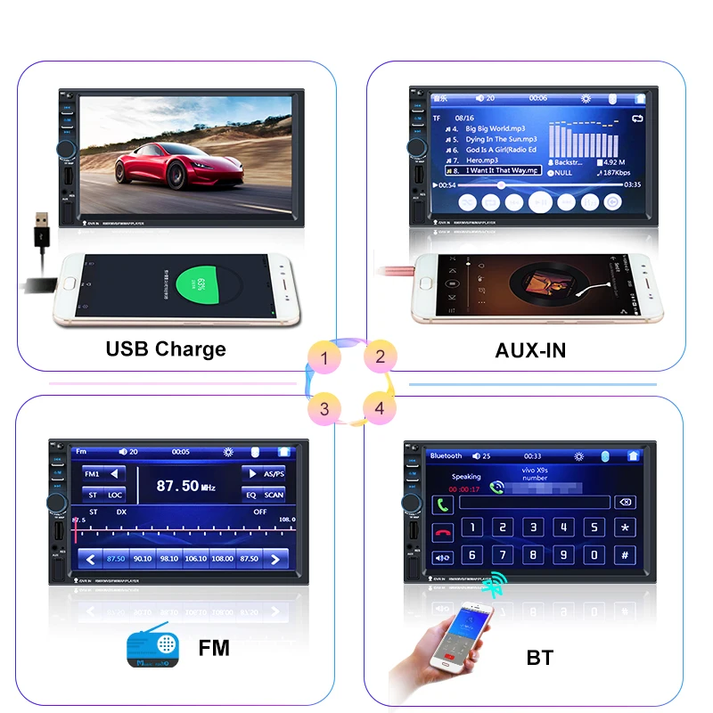 HD " Автомагнитола 2 din автомагнитола coche recorder 7018b сенсорный экран Автомагнитола bluetooth usb камера заднего вида mp5 multimidio плеер