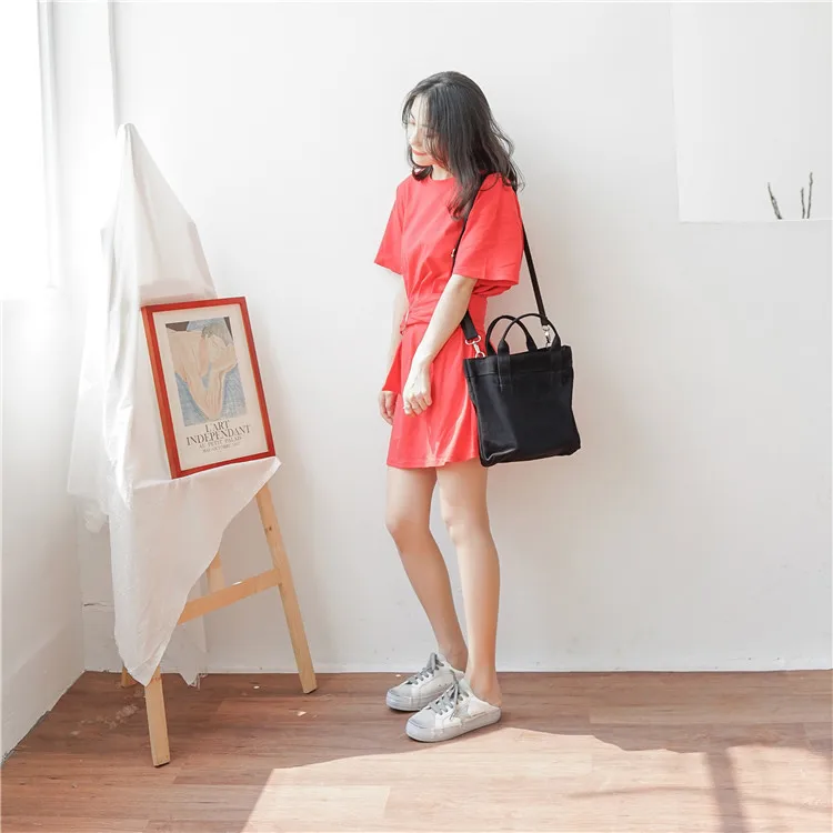 

New ins solid color bucket bag artistic simplicity large capacity single-shoulder canvas bag portable inclined span canvas bag