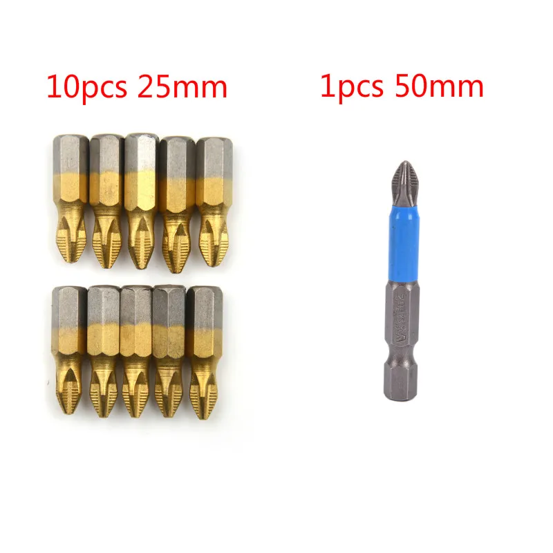 Одна или 10 шт. отвертка с противоскользящим покрытием PH2 25 мм 50 мм длина 1/" хвостовик с титановым покрытием сверла для электродрели