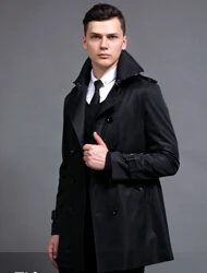Для мужчин плащ на осень-зиму Для мужчин пальто Узкие повседневные средней длины негабаритных пальто осень пальто! S-5XL - Цвет: Черный