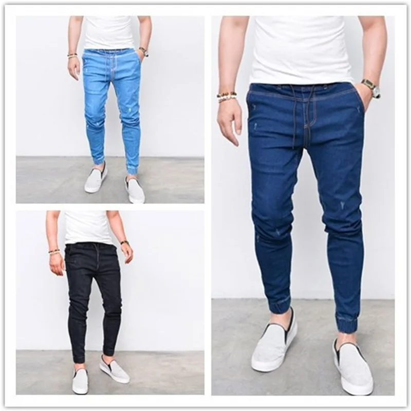 2018 Fashion Men's Harem Jeans Men Washed Feet Shinny Denim Pants Hip Hop Sportswear Elastic Waist Joggers Pants