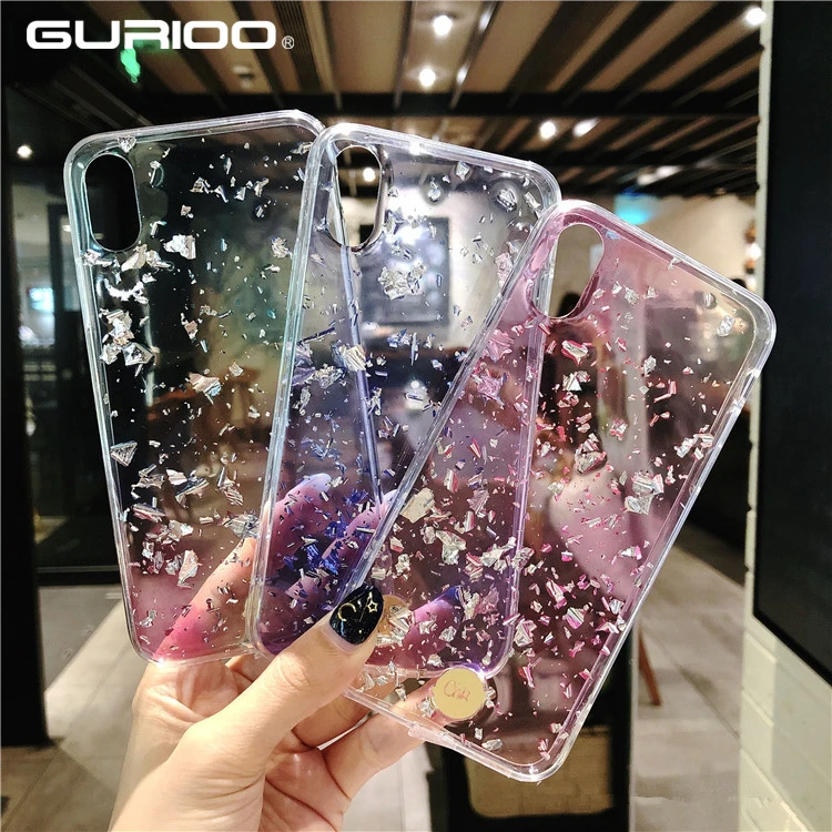 

Gurioo Sequin Transparent Gel TPU Case for iPhone 7 8 6 6S X Plus Gradient Case TPU Silicone Case Shine Phone Case
