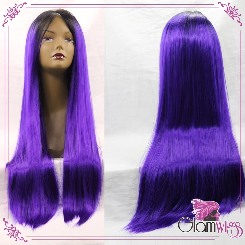 

Purple Ombre Synthetic Lace Front Wig Two Tone Black/Purple Ombre Wigs Long Purple Lace Front Heat Resistant Straight Wig