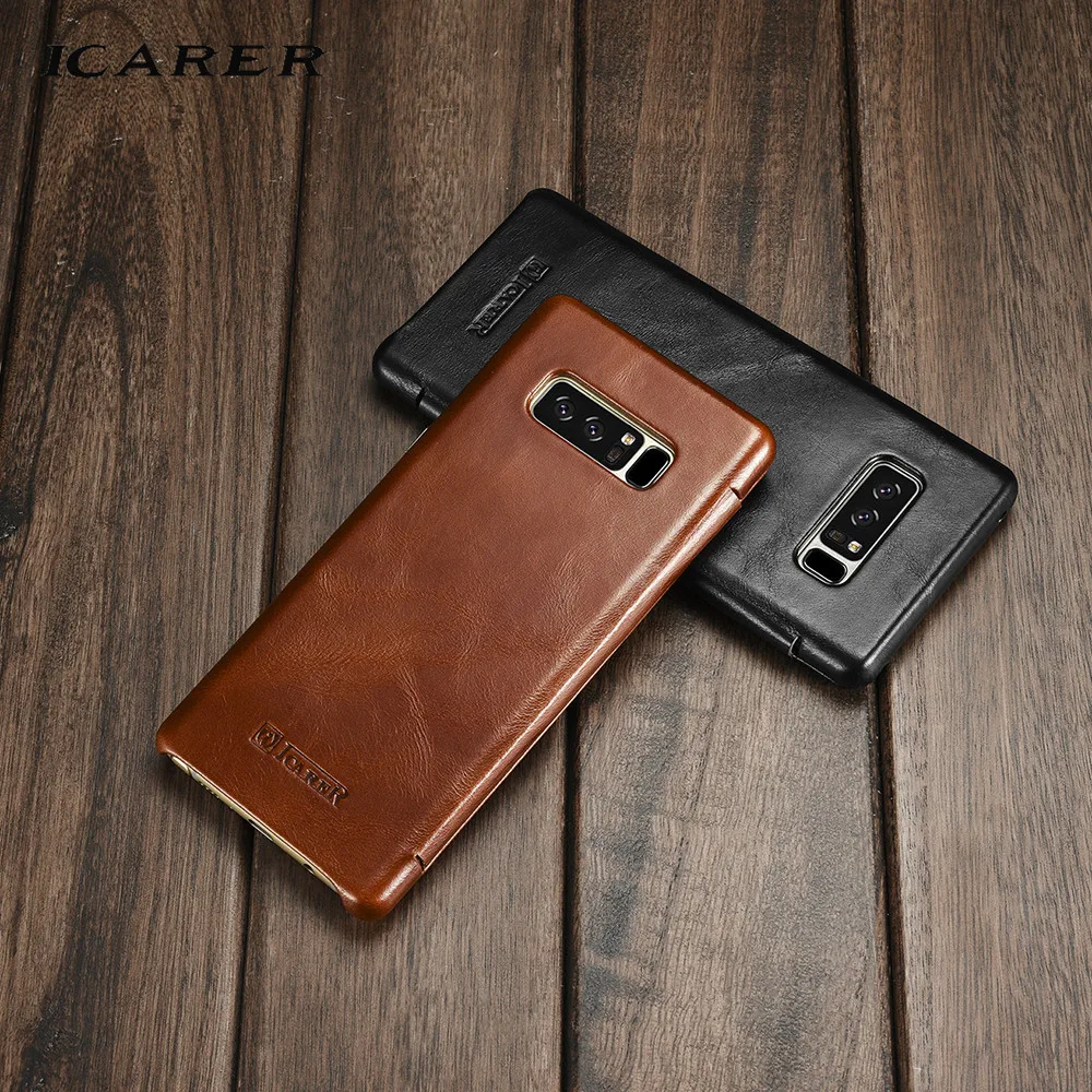 

iCarer For Samsung Note 8 Flip Case Luxury Brand Vintage Genuine Leather+Hard Armor Protective Shockproof Back Phone Case Cover