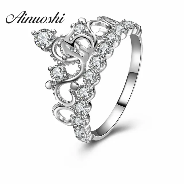 Ainuoshi 925 Sterling Silver Queen Crown Wedding Rings Sona Round Ainuoshi 925 Sterling Silver Queen Crown Wedding Rings Sona Round Cut Women Engagement Anniversary Bridal