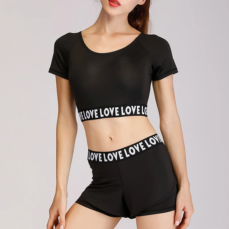 Women's Two Pieces Stretch Yoga Sets Sports Bra Print Shorts Running