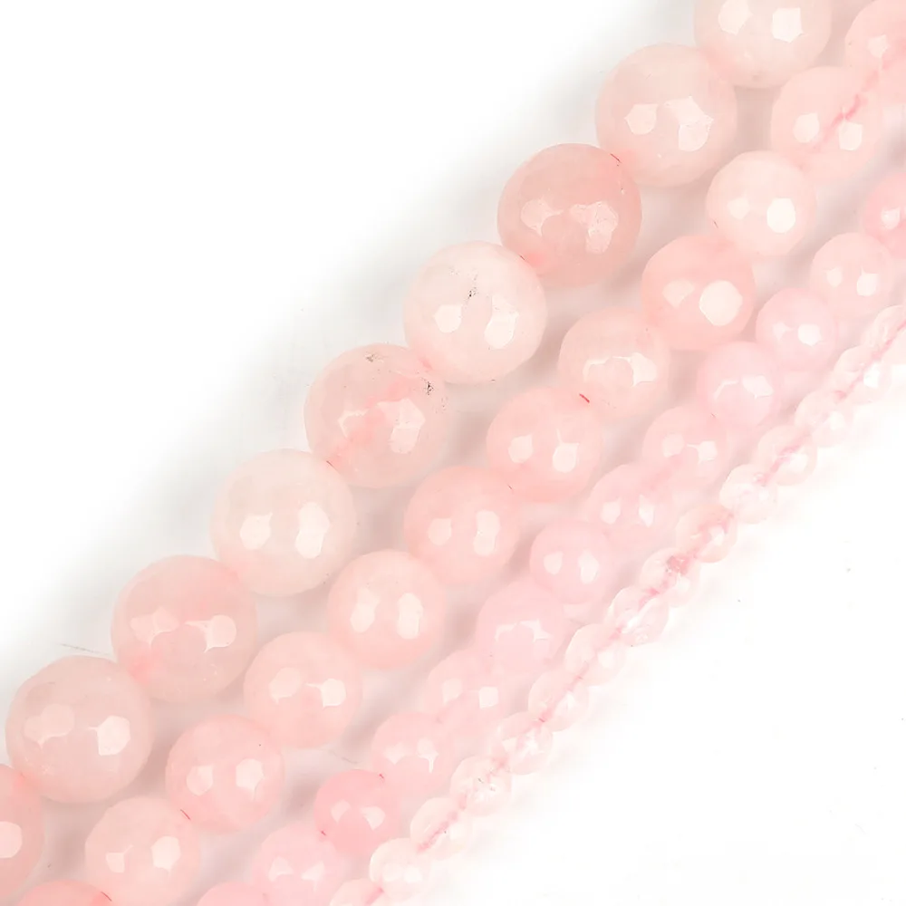 

Natural Stone Beads 4 6 8 10mm 15'' Faceted Pink Quartz Round Loose Spacer Beads For Jewelry Making DIY Bracelet Necklace
