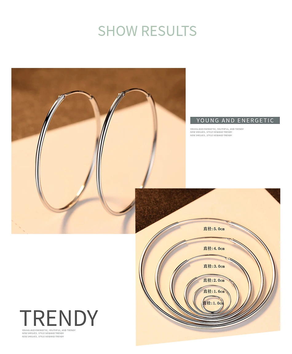 925 пробы серебряная серьга-кольцо для Для женщин большие круглые серьги из стерлингового серебра подарки