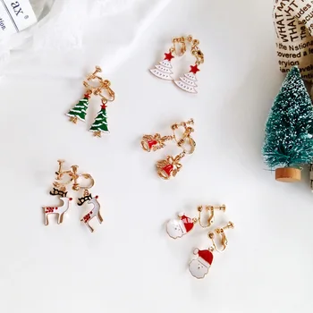 

New Year Christmas Gifts Fashion Reindeer Christmas Tree Santa Claus Christmas Bell Face Earless earings Clips Jewelry