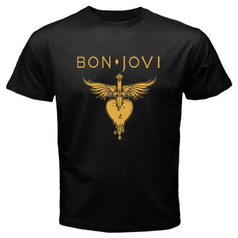 Новая мужская черная футболка с логотипом Bon Jovi Rock Metal Мужская S-3XL принтом